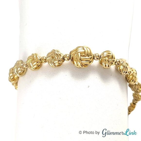 Rosette Faux Monkey Fist Knot Graduated Gold Tone Bracelet - Picture 2 of 9